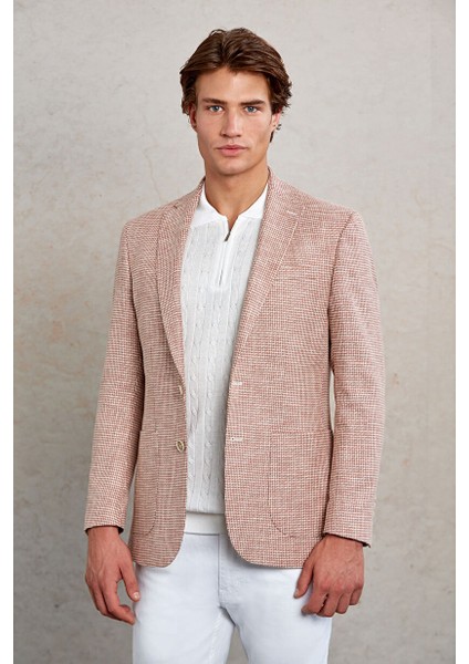 Kiremit Comfort Fit Desenli Mono Yaka Casual Ceket