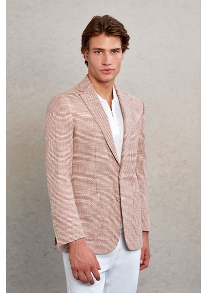 Kiremit Comfort Fit Desenli Mono Yaka Casual Ceket modelleri