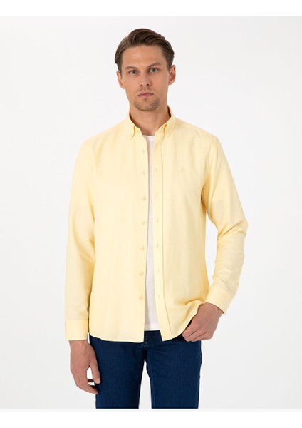Sarı Slim Fit Uzun Kollu Gömlek