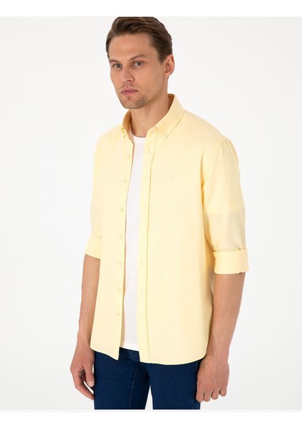Sarı Slim Fit Uzun Kollu Gömlek