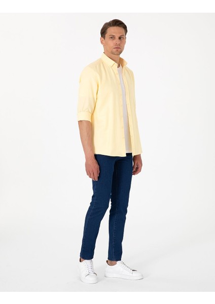 Sarı Slim Fit Uzun Kollu Gömlek