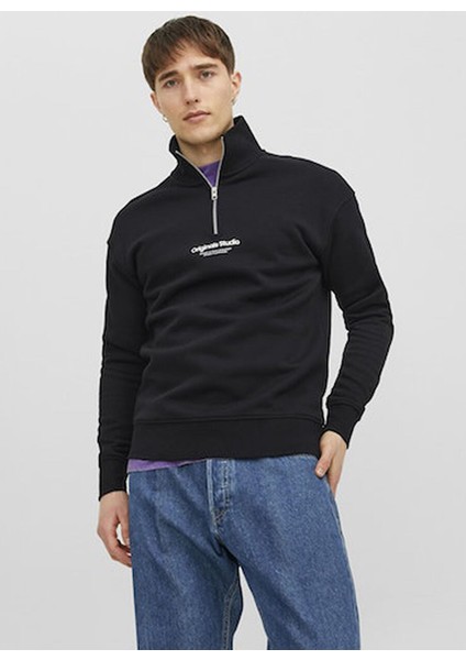 Siyah Erkek Relaxed Sweatshirt Jorvesterbro Sweat Quarter Zıp Hn N