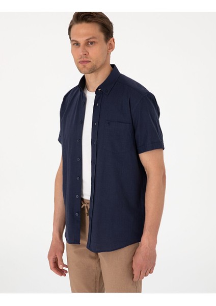 Koyu Lacivert Regular Fit Kısa Kollu Gömlek