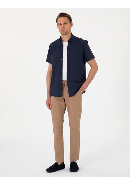 Koyu Lacivert Regular Fit Kısa Kollu Gömlek