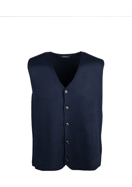 Lacivert Regular Fit V Yaka Yünlü Triko Yelek