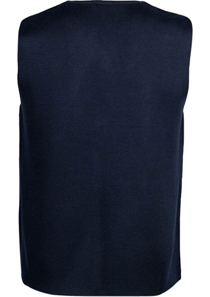 Lacivert Regular Fit V Yaka Yünlü Triko Yelek