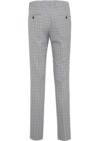 Gri Slim Fit Kareli Yandan Cep Kumaş Pantolon