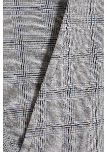 Gri Slim Fit Kareli Yandan Cep Kumaş Pantolon