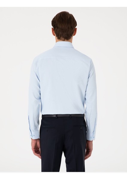 Açık Mavi Slim Fit Uzun Kollu Armürlü Gömlek