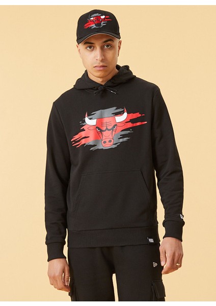 Kapüşonlu Normal Kalıp Düz Siyah Erkek Sweatshirt - Nba Tear Logo Hoody Chibul Blk