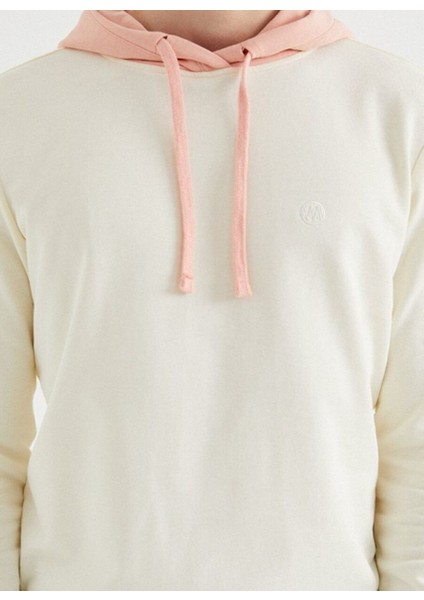 Beyaz Somon Kapüşonlu Pamuklu Regular Fit Erkek Sweatshirt Core Colour Blocked Hoodıe modelleri