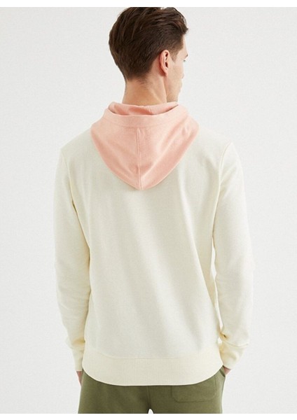 Beyaz Somon Kapüşonlu Pamuklu Regular Fit Erkek Sweatshirt Core Colour Blocked Hoodıe fırsatları