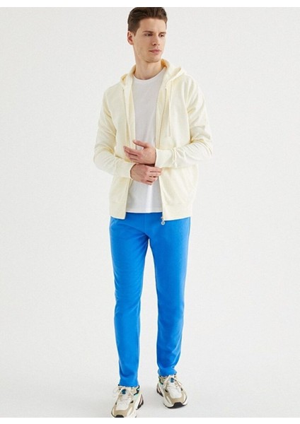 Krem Rengi Fermuarlı Kapüşonlu Pamuklu Regular Fit Erkek Sweatshirt Core Zıp Hoodıe modelleri