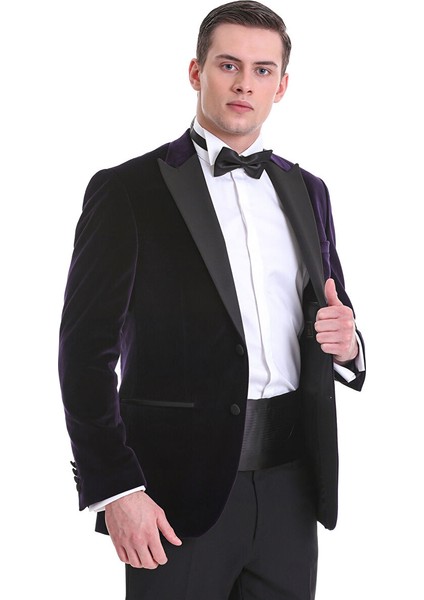 Mor Slim Fit Düz Sivri Yaka Kadife Klasik Smokin Damatlık indirimleri