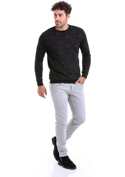 Siyah Comfort Fit Jakarlı Bisiklet Yaka Yünlü Kazak fırsatları