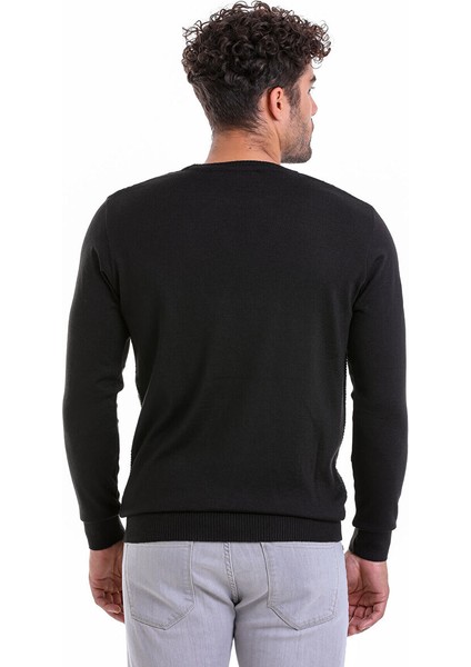 Siyah Comfort Fit Jakarlı Bisiklet Yaka Yünlü Kazak indirimleri