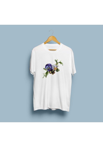 Overize Mor Çiçek Tasarım Unisex T-Shirt