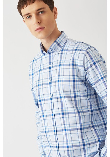 Erkek Regular Fit Uzun Kollu Spor Gömlek Mavi GM22K222001_K35