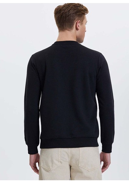Siyah Baskılı Bisiklet Yaka Pamuklu Regular Fit Erkek Sweatshirt Wmxmas Deer
