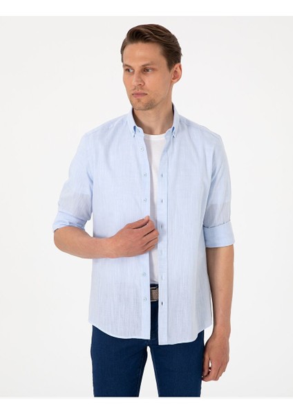 Açık Mavi Slim Fit Uzun Kollu Gömlek