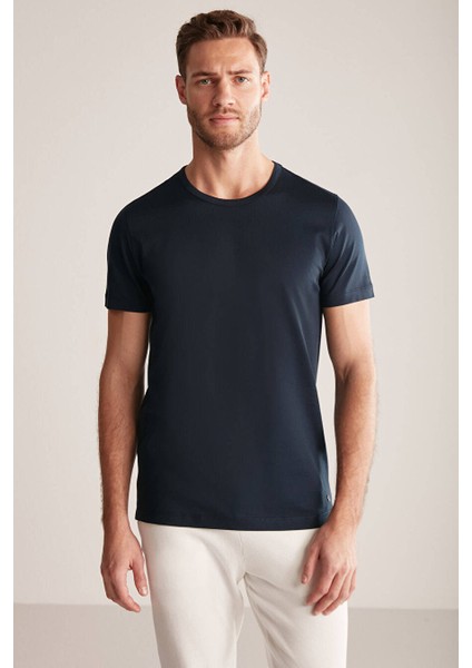 Bisiklet Yaka Lacivert Basic T-Shirt