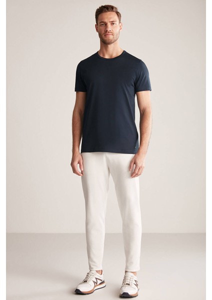 Bisiklet Yaka Lacivert Basic T-Shirt