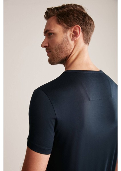Bisiklet Yaka Lacivert Basic T-Shirt