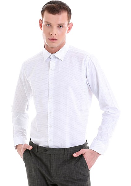 Mavi Slim Fit Baskılı Pamuklu Slim Yaka Uzun Kollu Klasik Gömlek