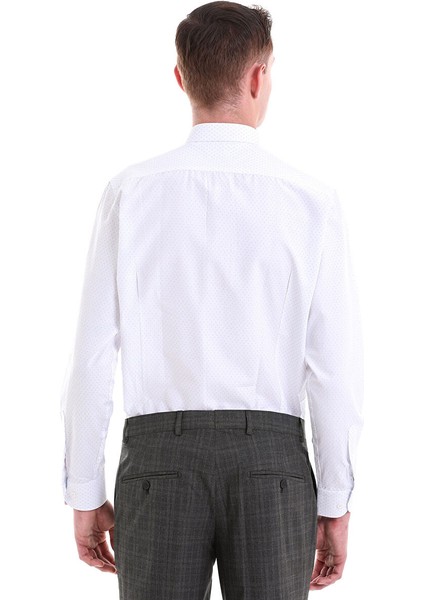 Mavi Slim Fit Baskılı Pamuklu Slim Yaka Uzun Kollu Klasik Gömlek