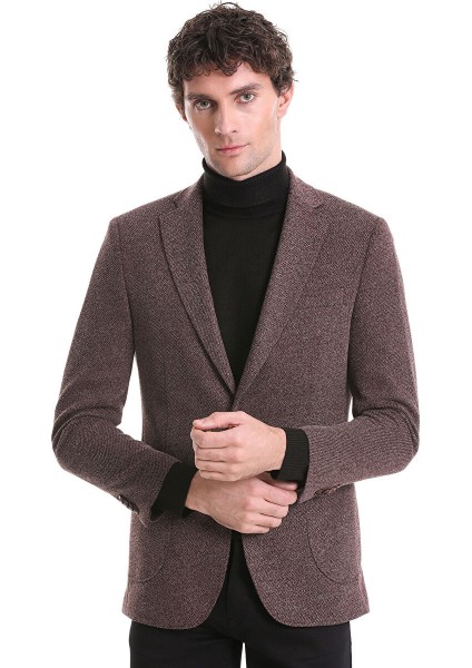 Bordo Comfort Fit Desenli Mono Yaka Klasik Ceket