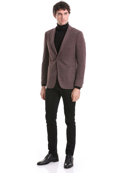 Bordo Comfort Fit Desenli Mono Yaka Klasik Ceket fiyatları