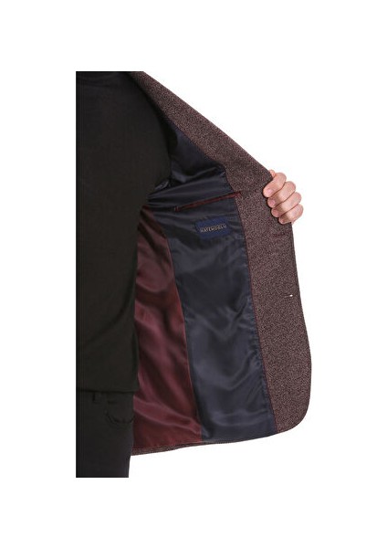 Bordo Comfort Fit Desenli Mono Yaka Klasik Ceket