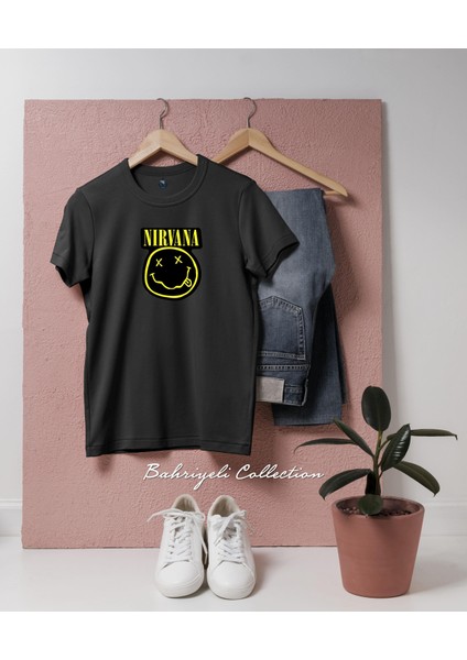 Oversize Yellow And Black Nirvana Logo Tasarımlı Unisex T-Shirt