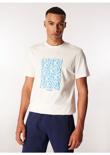 Beyaz Erkek Bisiklet Yaka Relaxed Baskılı T-Shirt D4SM-TST3281