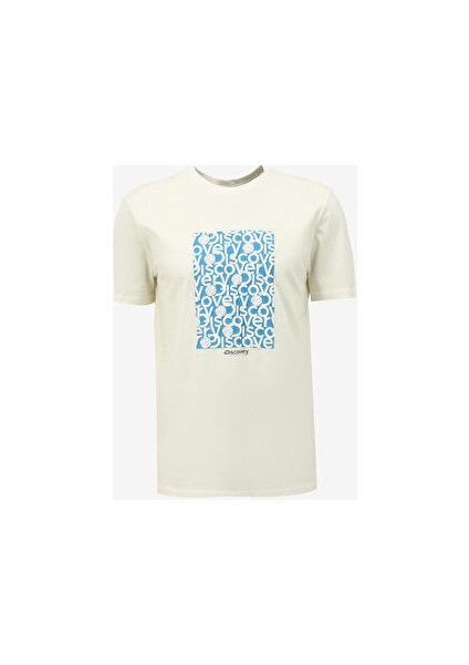 Beyaz Erkek Bisiklet Yaka Relaxed Baskılı T-Shirt D4SM-TST3281