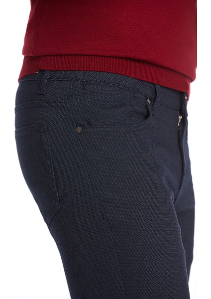 Lacivert Slim Fit Desenli Pamuklu 5 Cep Kanvas Pantolon fırsatları