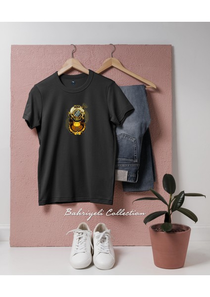 Oversize Gold Dalgıç Dalış Başlığı Tasarımlı Unisex T-Shirt