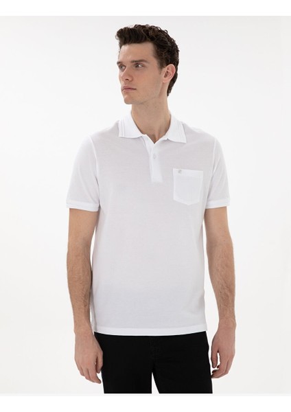 Beyaz Regular Fit %100 Pamuk Polo Yaka Basic Tişört