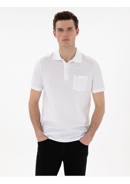 Beyaz Regular Fit %100 Pamuk Polo Yaka Basic Tişört
