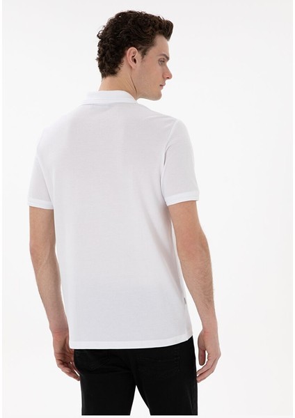 Beyaz Regular Fit %100 Pamuk Polo Yaka Basic Tişört