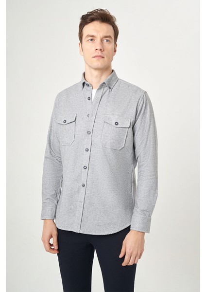 Erkek Regular Fit Uzun Kollu Oduncu Gömlek Gri GM22K222079_K55