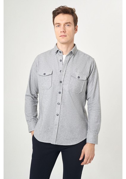 Erkek Regular Fit Uzun Kollu Oduncu Gömlek Gri GM22K222079_K55