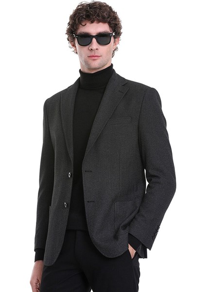 Siyah Comfort Fit Desenli Mono Yaka Klasik Ceket modelleri
