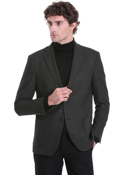 Siyah Comfort Fit Desenli Mono Yaka Klasik Ceket fırsatları