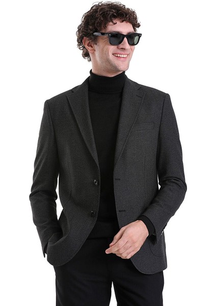Siyah Comfort Fit Desenli Mono Yaka Klasik Ceket indirimleri