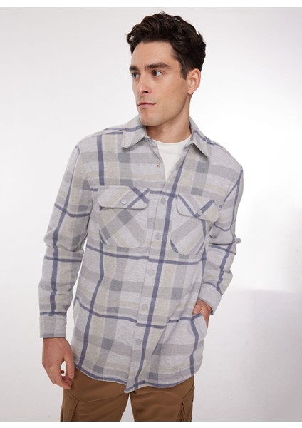 Gri Erkek Relaxed Fit Kareli Gömlek D3WM-GML3