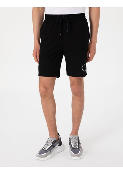 Siyah Regular Fit Örme Şort