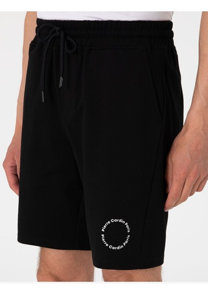 Siyah Regular Fit Örme Şort