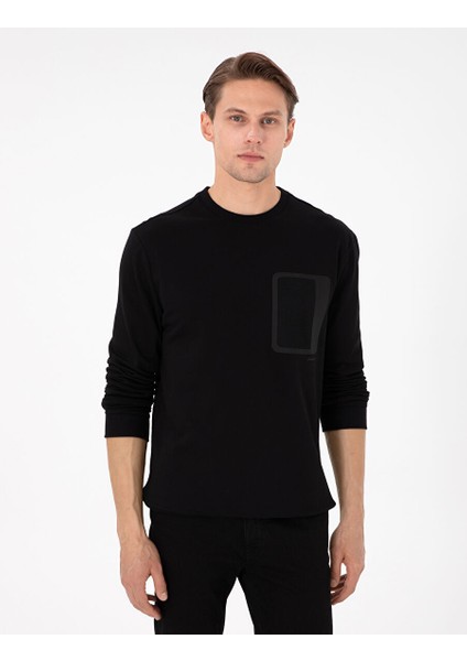 Siyah Regular Fit Bisiklet Yaka Sweatshirt