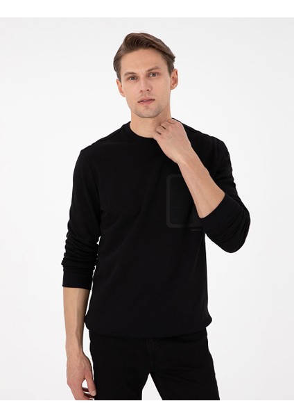 Siyah Regular Fit Bisiklet Yaka Sweatshirt
